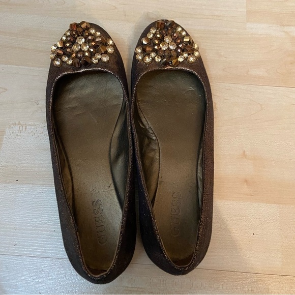 Guess women’s brown metallic embellished  rhinestones ballet flats size 6.5 - Picture 8 of 12